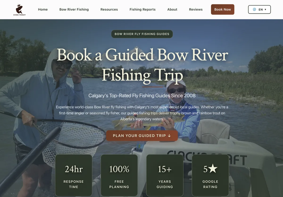 Custom online booking system for fishing guide trips