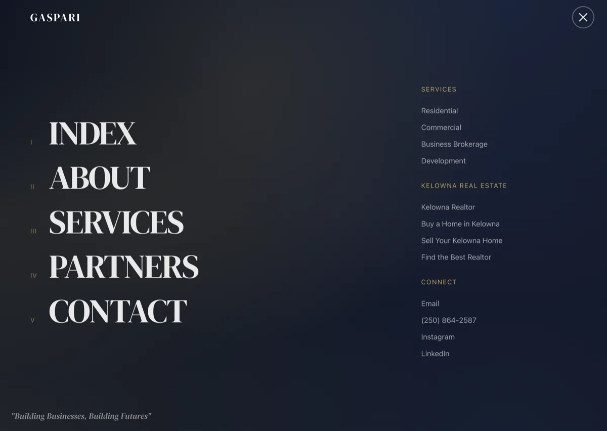 Sophisticated navigation and menu design for financial services website